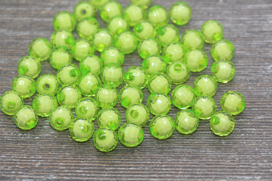 10mm Celery Green Faceted Beads, Round Faceted Acrylic Loose Beads, Bubblegum Beads, Chunky Beads, Bracelet Gumball Beads #2014