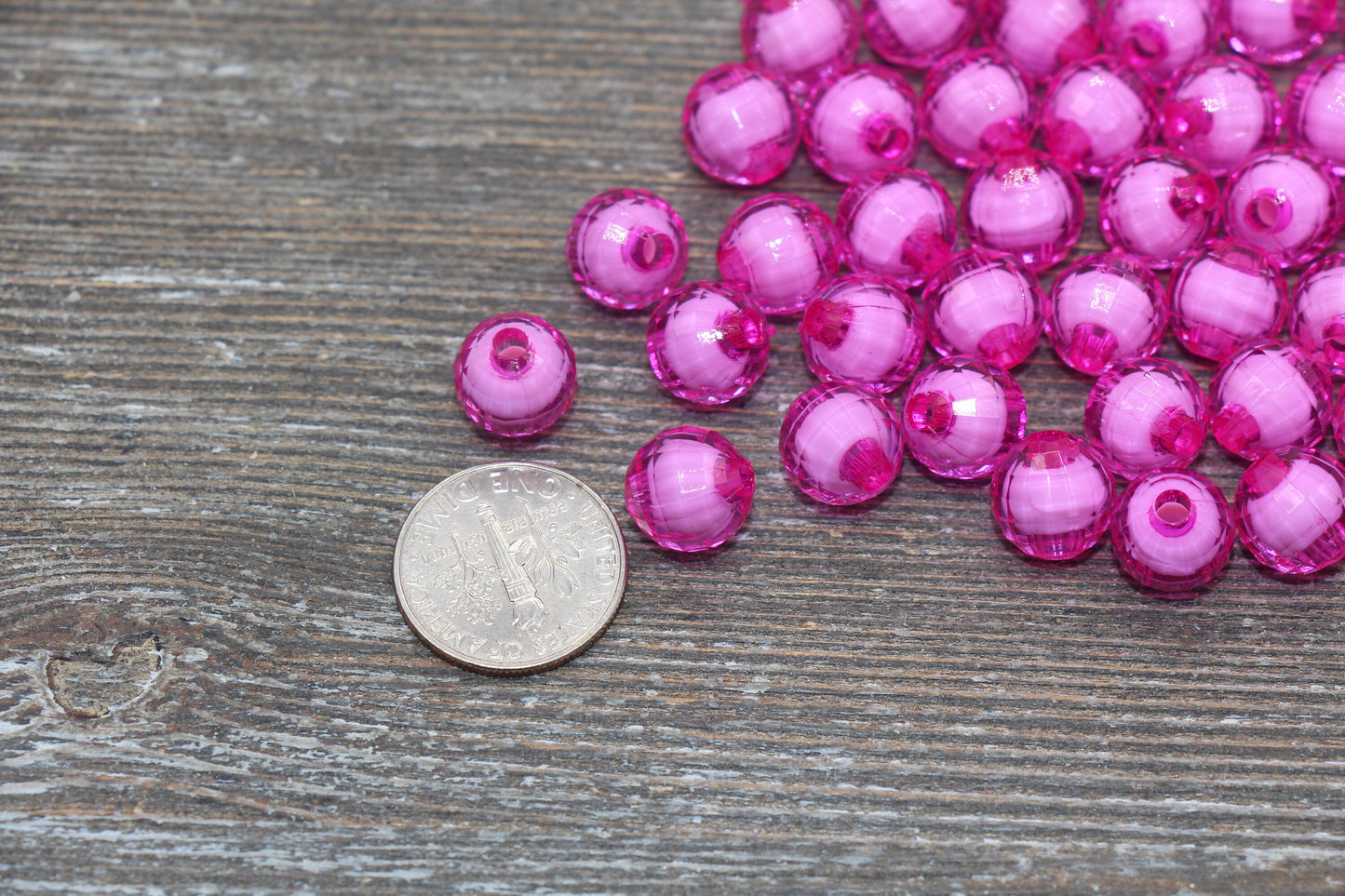 10mm Pink Faceted Beads, Round Faceted Acrylic Loose Beads, Bubblegum Beads, Chunky Beads, Bracelet Gumball Beads #2019