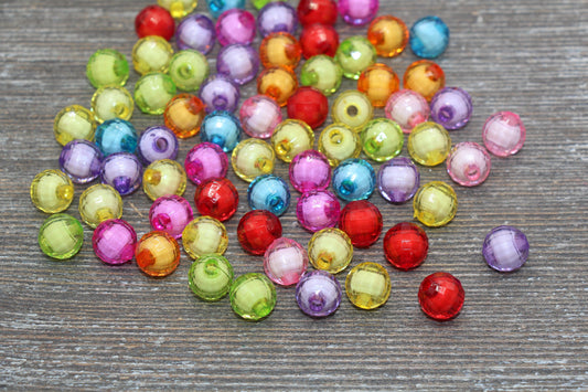 10mm Multicolor Faceted Beads, Mix Color Round Faceted Acrylic Loose Beads, Bubblegum Beads, Chunky Beads, Bracelet Gumball Beads #2022