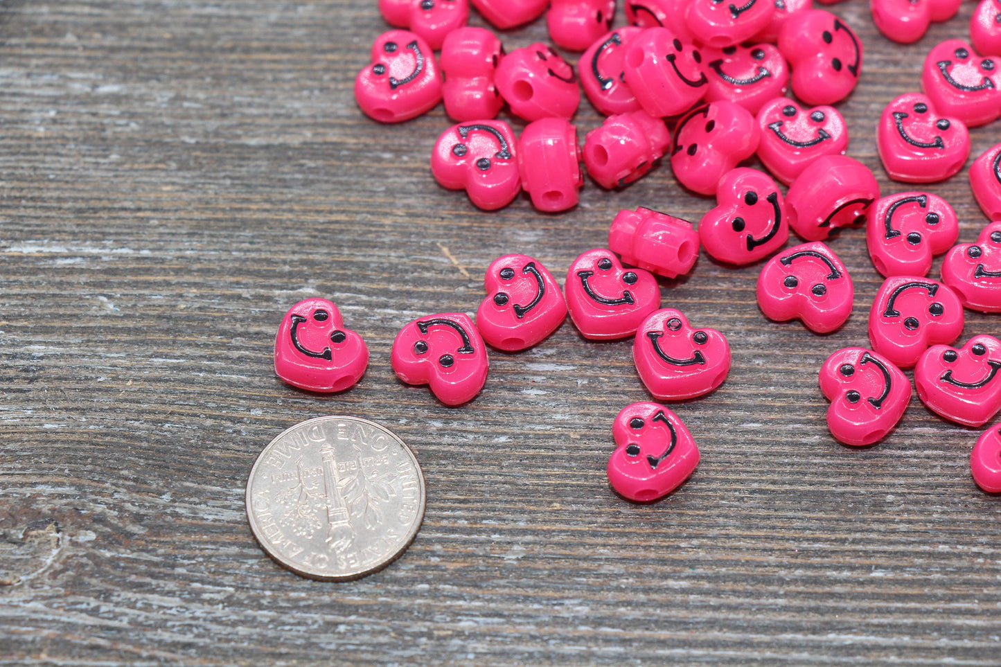 Pink Heart Smiley Face Beads, Heart Shape Smiley Face Beads, Cute Smiling Face Beads, Happy Face Beads, Craft Bracelet Beads #2023