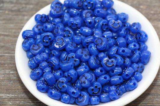 Royal Blue Heart Smiley Face Beads, Heart Shape Smiley Face Beads, Cute Smiling Face Beads, Happy Face Beads, Craft Bracelet Beads #2025