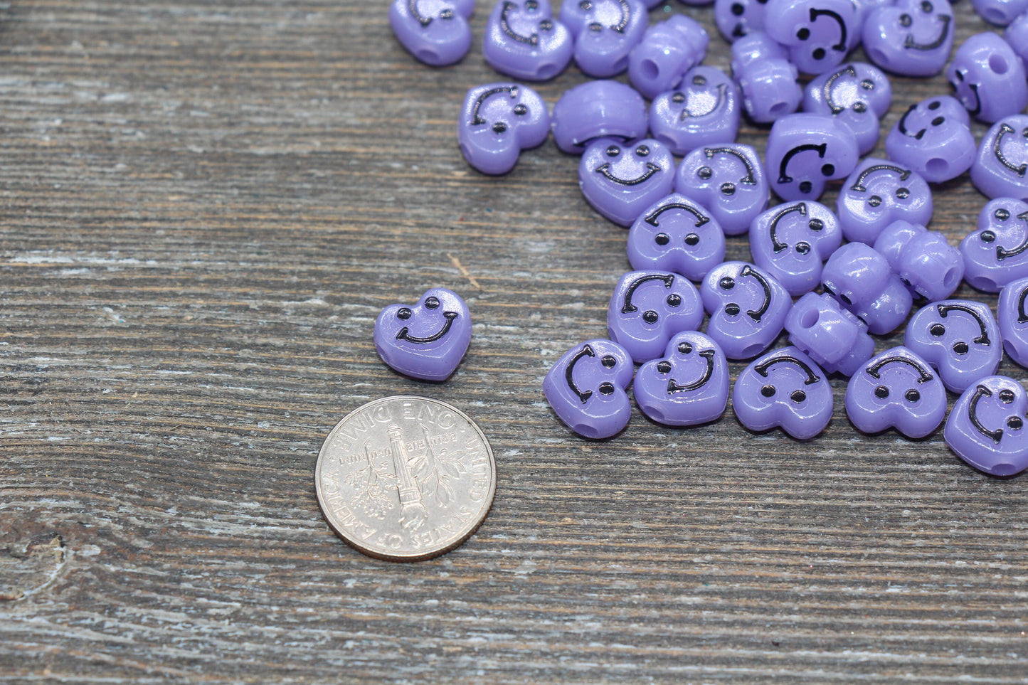 Purple Heart Smiley Face Beads, Heart Shape Smiley Face Beads, Cute Smiling Face Beads, Happy Face Beads, Craft Bracelet Beads #2026