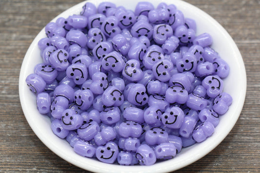 Purple Heart Smiley Face Beads, Heart Shape Smiley Face Beads, Cute Smiling Face Beads, Happy Face Beads, Craft Bracelet Beads #2026