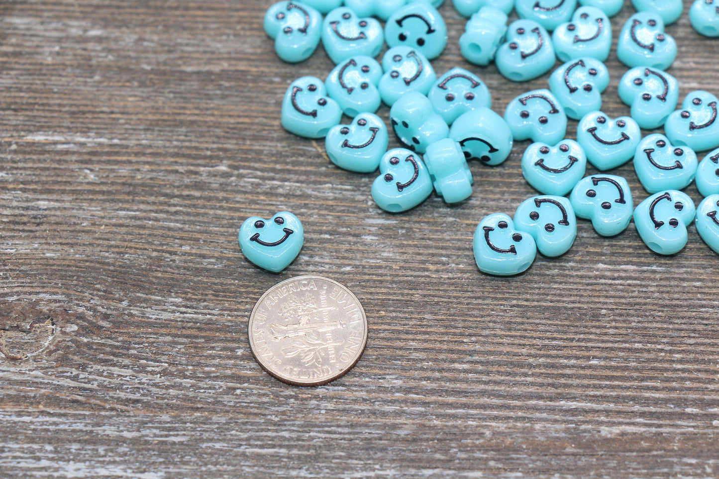 Light Blue Smiley Face Beads, Heart Shape Smiley Face Beads, Cute Smiling Face Beads, Happy Face Beads, Craft Bracelet Beads #2027