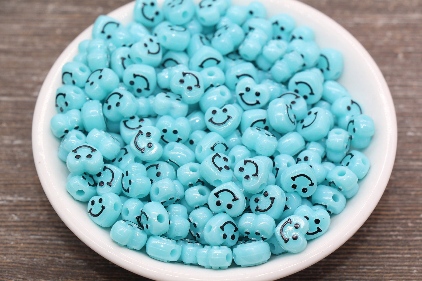 Light Blue Smiley Face Beads, Heart Shape Smiley Face Beads, Cute Smiling Face Beads, Happy Face Beads, Craft Bracelet Beads #2027