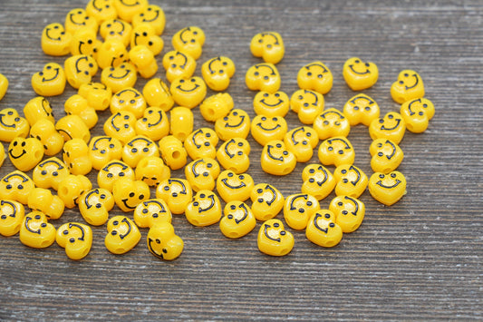 Yellow Smiley Face Beads, Heart Shape Smiley Face Beads, Cute Smiling Face Beads, Happy Face Beads, Craft Bracelet Beads #2028