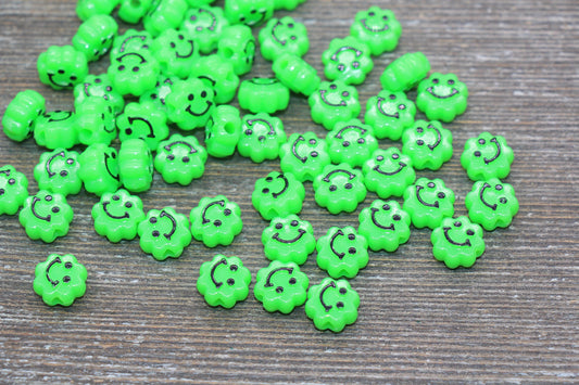 10mm Green Acrylic Smiley Face Beads