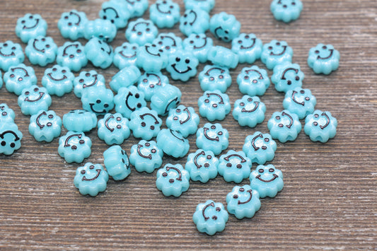 Light Blue Smiley Face Beads, Cloud Shape Smiley Face Beads, Cute Smiling Face Beads, Happy Face Beads, Craft Bracelet Beads #2037