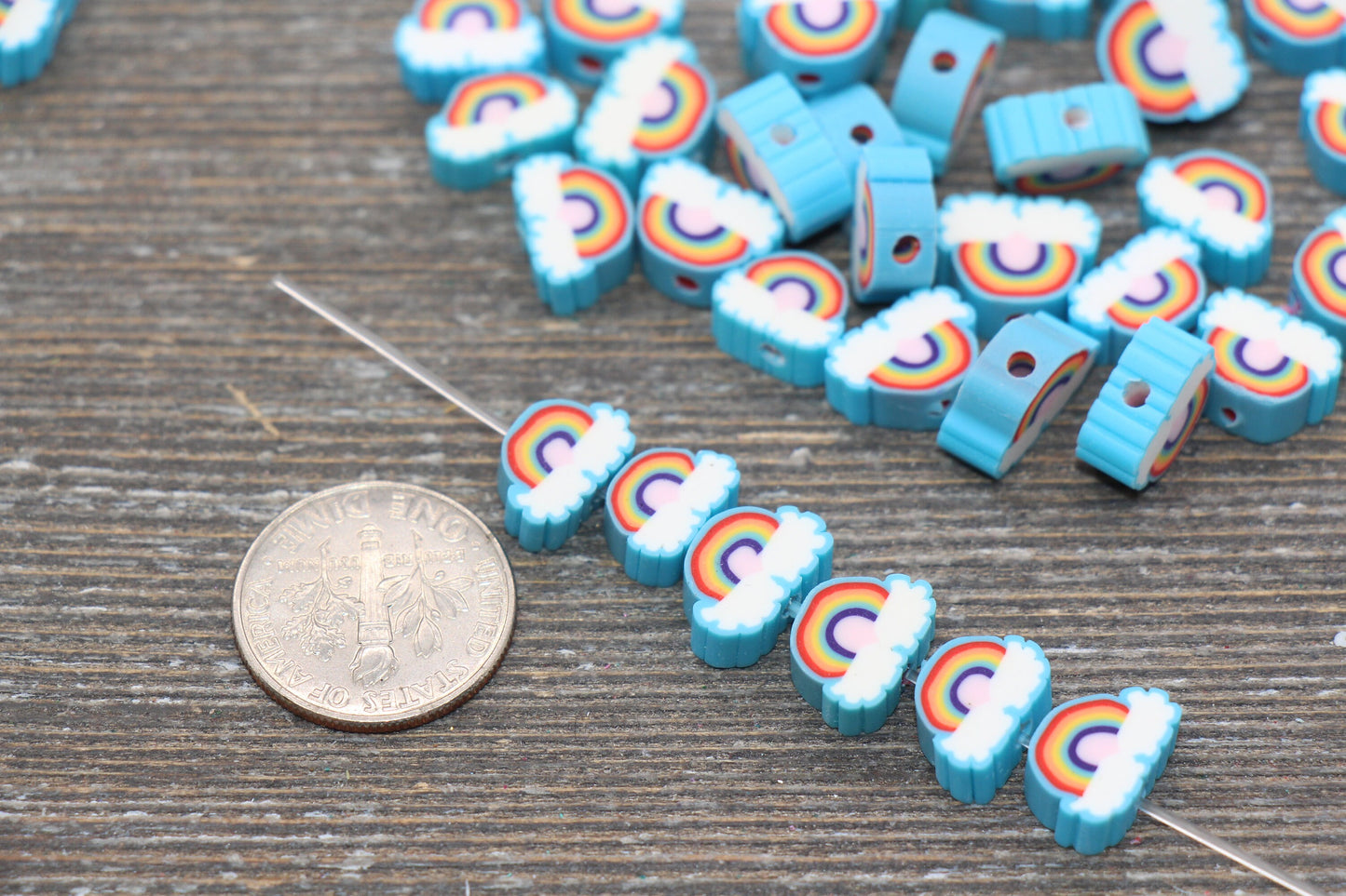 Rainbow and Cloud Polymer Clay Beads, Rainbow Cane Beads, Cloud Cane Beads, Fimo Cane Beads, Jewelry Beads, Beads for Bracelet #49