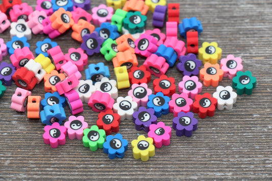 Yin Yang Polymer Clay Beads, Flower Shape Yin-Yang Beads, Mix Yin-Yang Clay Beads, Round Clay Beads, Jewelry Beads, Beads for Bracelet #57