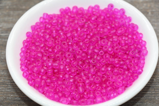 Matte Glass Seed Beads, 4mm 6/0 Glass Round Seed Beads, Matte Pink Trans Seed Beads, Rocailles Beads, Beading Supplies #1293