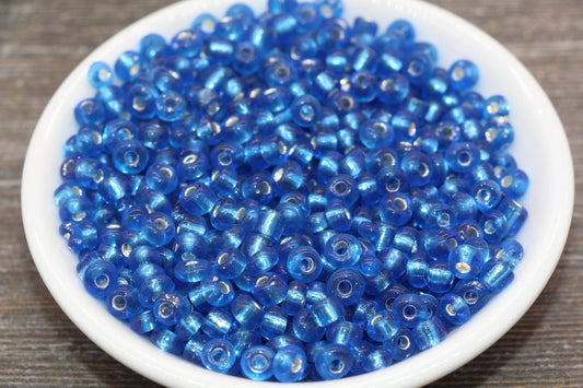5mm Blue Transparent Glass Beads with Silver Lined, Blue Glass Round Beads, Blue Trans Seed Beads, Rocailles Beads, Beading Supplies #1283