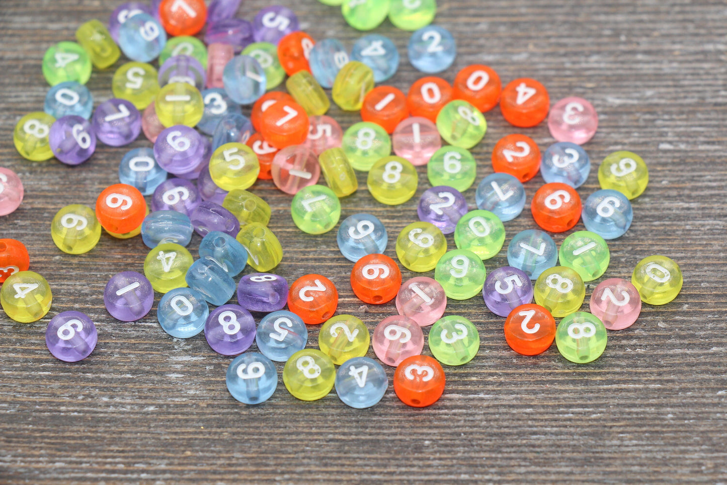 Multicolor Number Beads, Transparent Number Beads, Acrylic Mixed Number Beads, Number 0-9 Beads, Size 7mm #117
