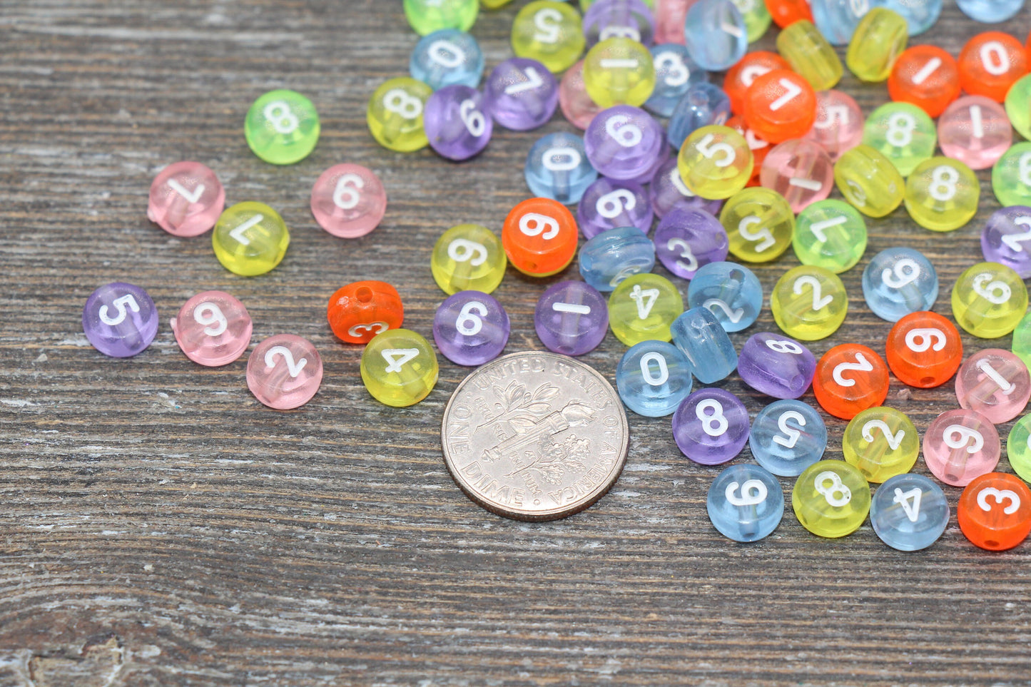 Multicolor Number Beads, Transparent Number Beads, Acrylic Mixed Number Beads, Number 0-9 Beads, Size 7mm #117