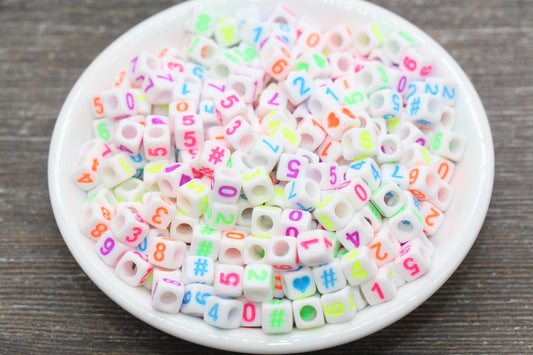 6 mm acrylic multicolor cube number beads, assorted set