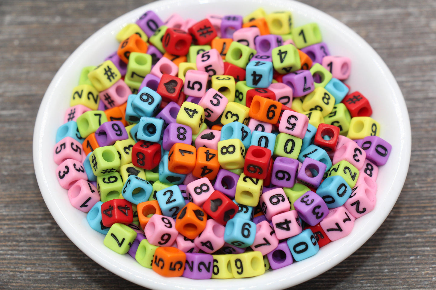 6 mm acrylic cube number beads, multicolor with symbols; multicolor cube number beads