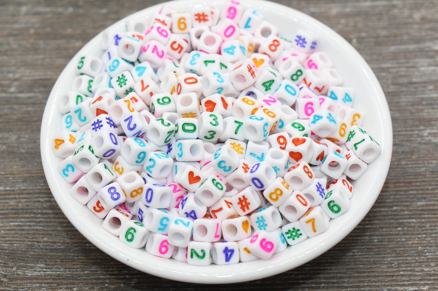 6 mm multicolor acrylic cube number beads with symbol options; multicolor cube number beads