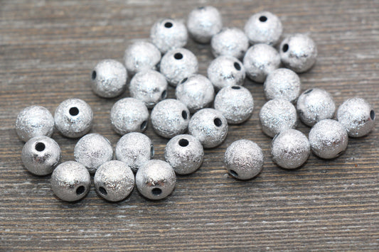 10mm Stardust Beads, Wrinkle Gumball Beads, Silver Round Acrylic Loose Beads, Bubblegum Beads, Chunky Beads, Bubble Gum Beads, #193