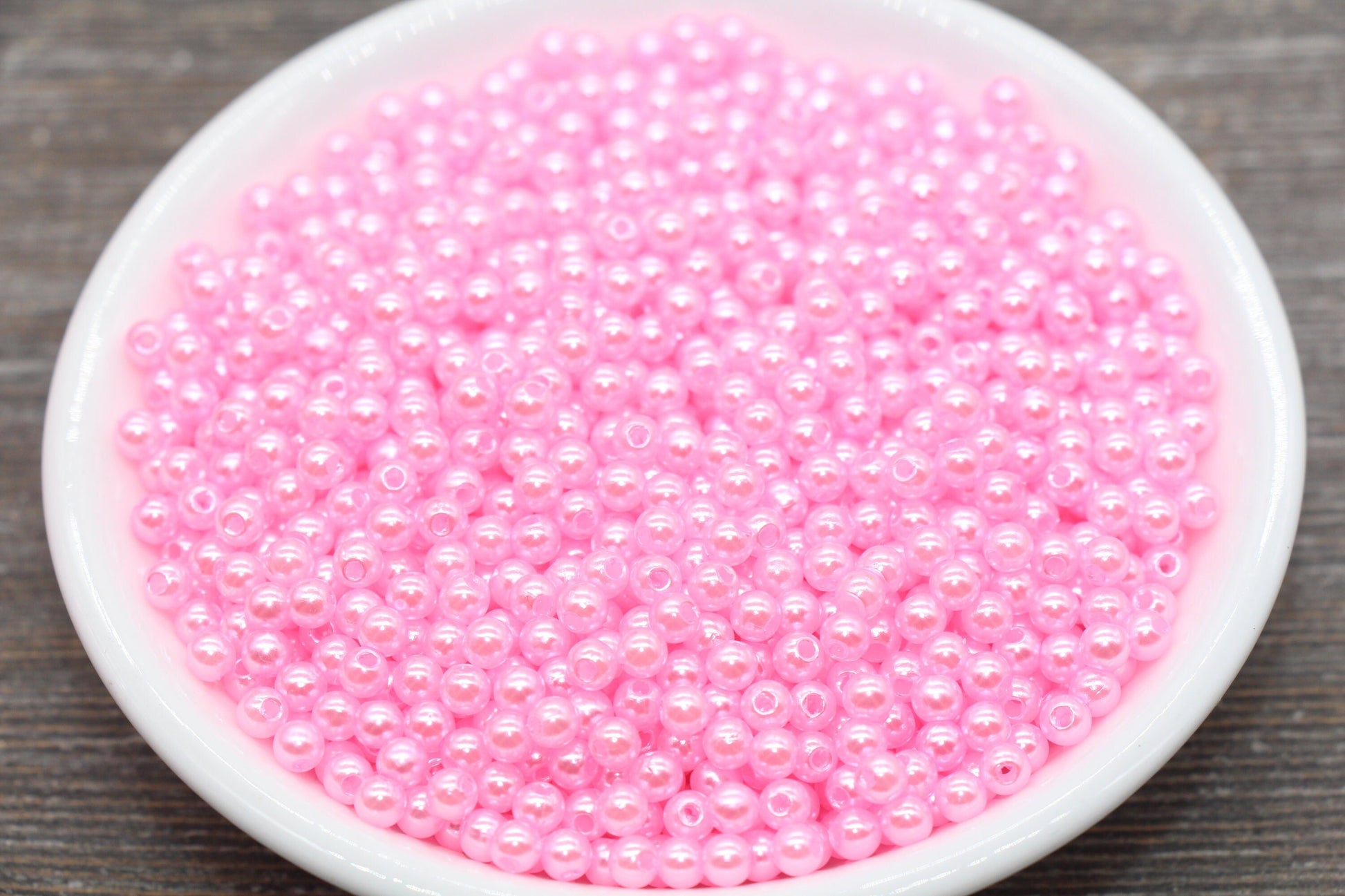 4mm Pink Faux Pearl Beads, Pink Faux Pearl Gumball Beads, Imitation Pearl Beads, Chunky Beads, Smooth Plastic Round Beads #2046