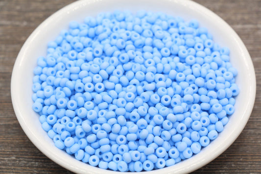 Matte Glass Seed Beads, 4mm 6/0 Glass Round Seed Beads, Pastel Blue Seed Beads, Frosted Blue Rocailles Beads, Beading Supplies #2062