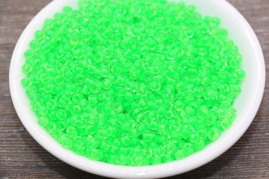 Transparent Glass Beads with Green Lined, 4mm 6/0 Glass Round Beads, Green Lined Seed Beads, Rocailles Beads, Beading Supplies #2088