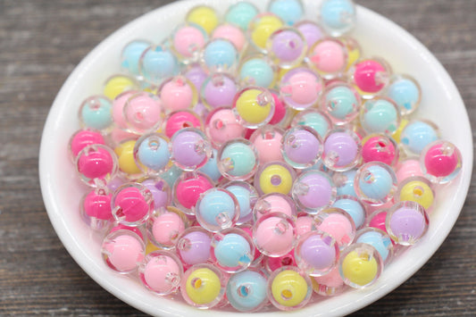 10mm Multicolor Round Beads, Mix Color Acrylic Round Gumball Beads, Bubblegum Beads, Chunky Beads, Plastic Round Bead #1923