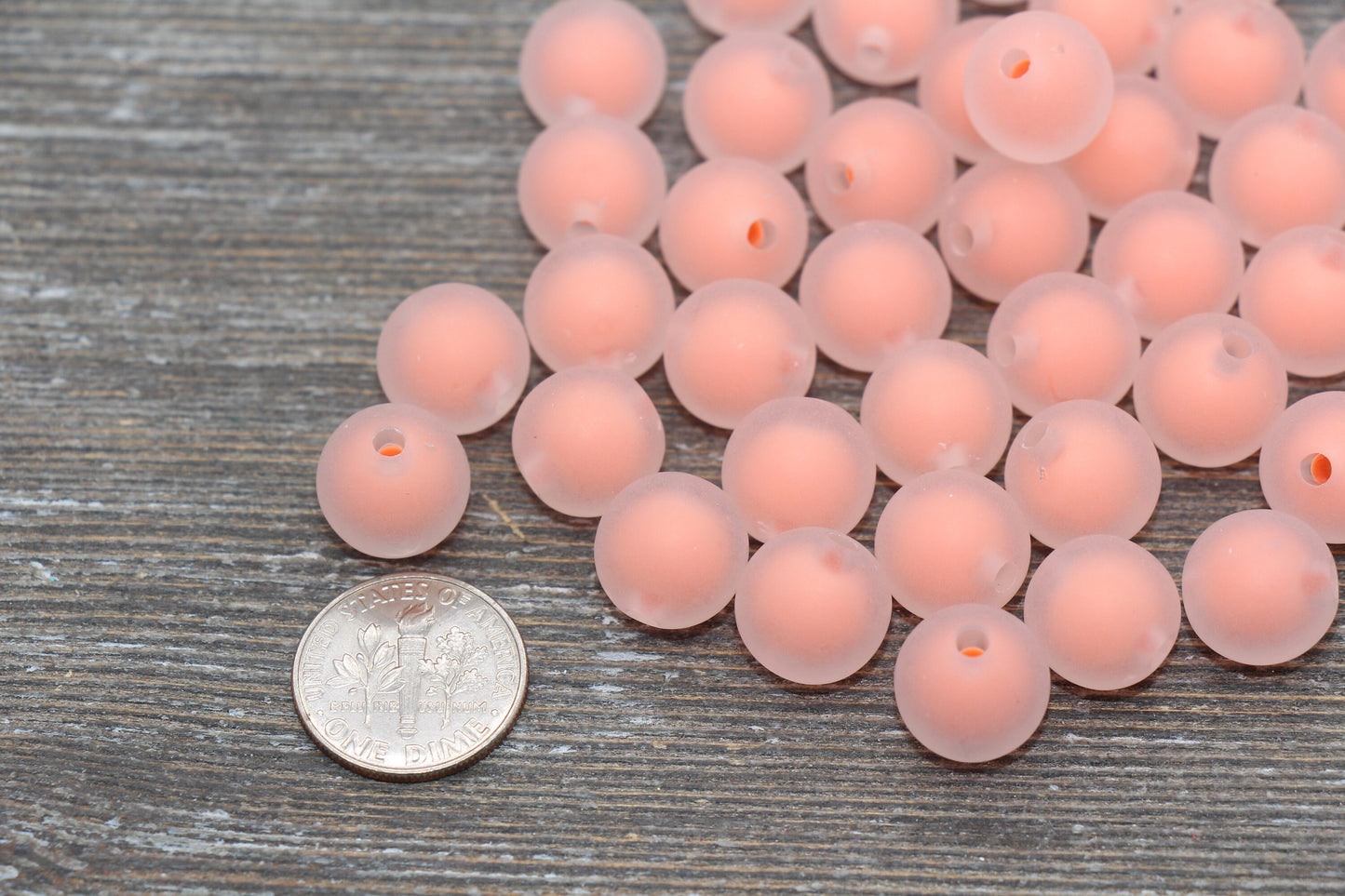 12mm Matte Peach Round Beads, Frosted Acrylic Round Gumball Beads, Bubblegum Beads, Chunky Beads, Plastic Round Bead #1938