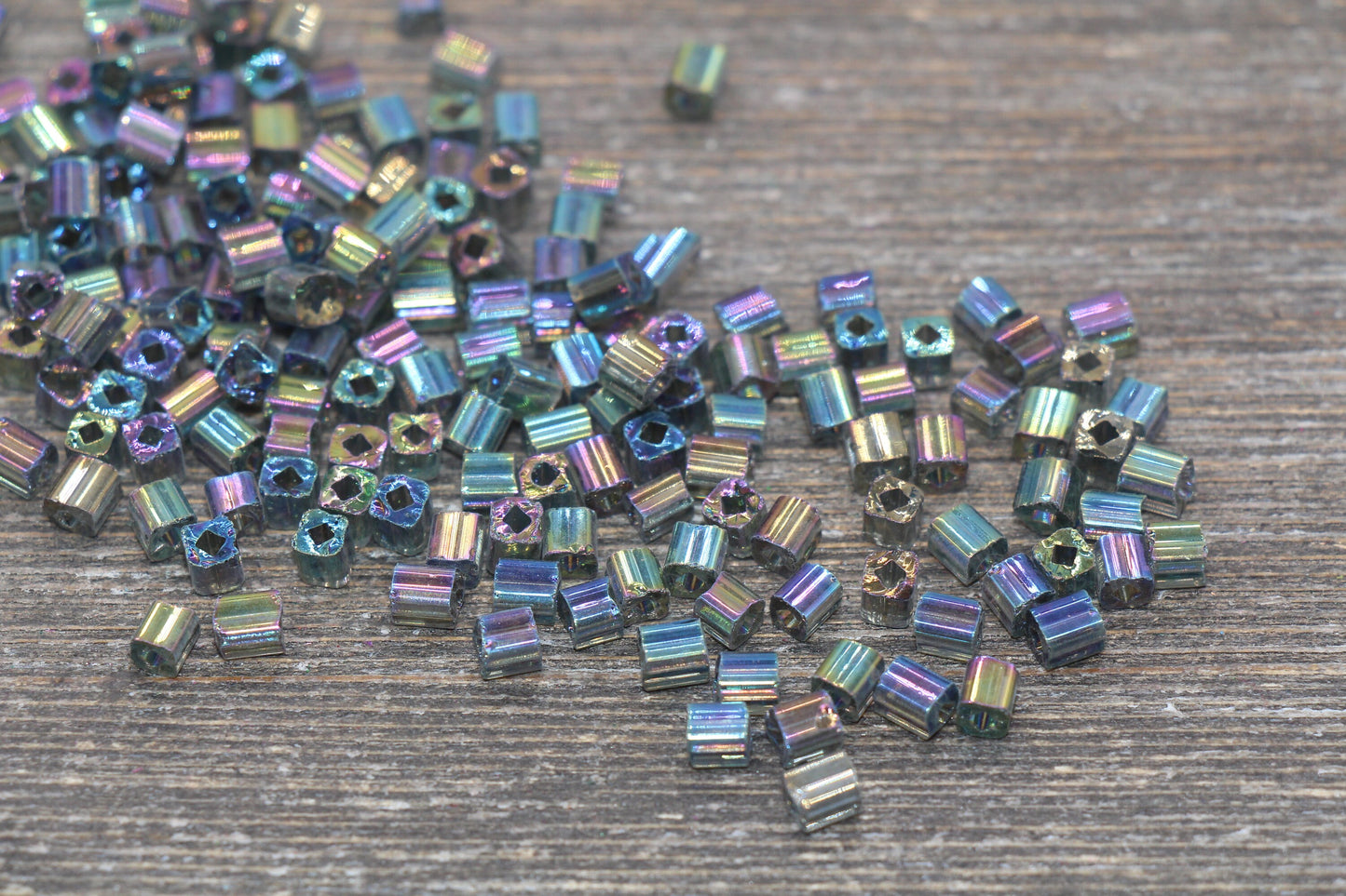 Iridescent Square Glass Beads, 4mm Cube Glass Beads, Sparkle Glass Beads, Transparent Gray AB Square Seed Beads, Beading Supplies #2117