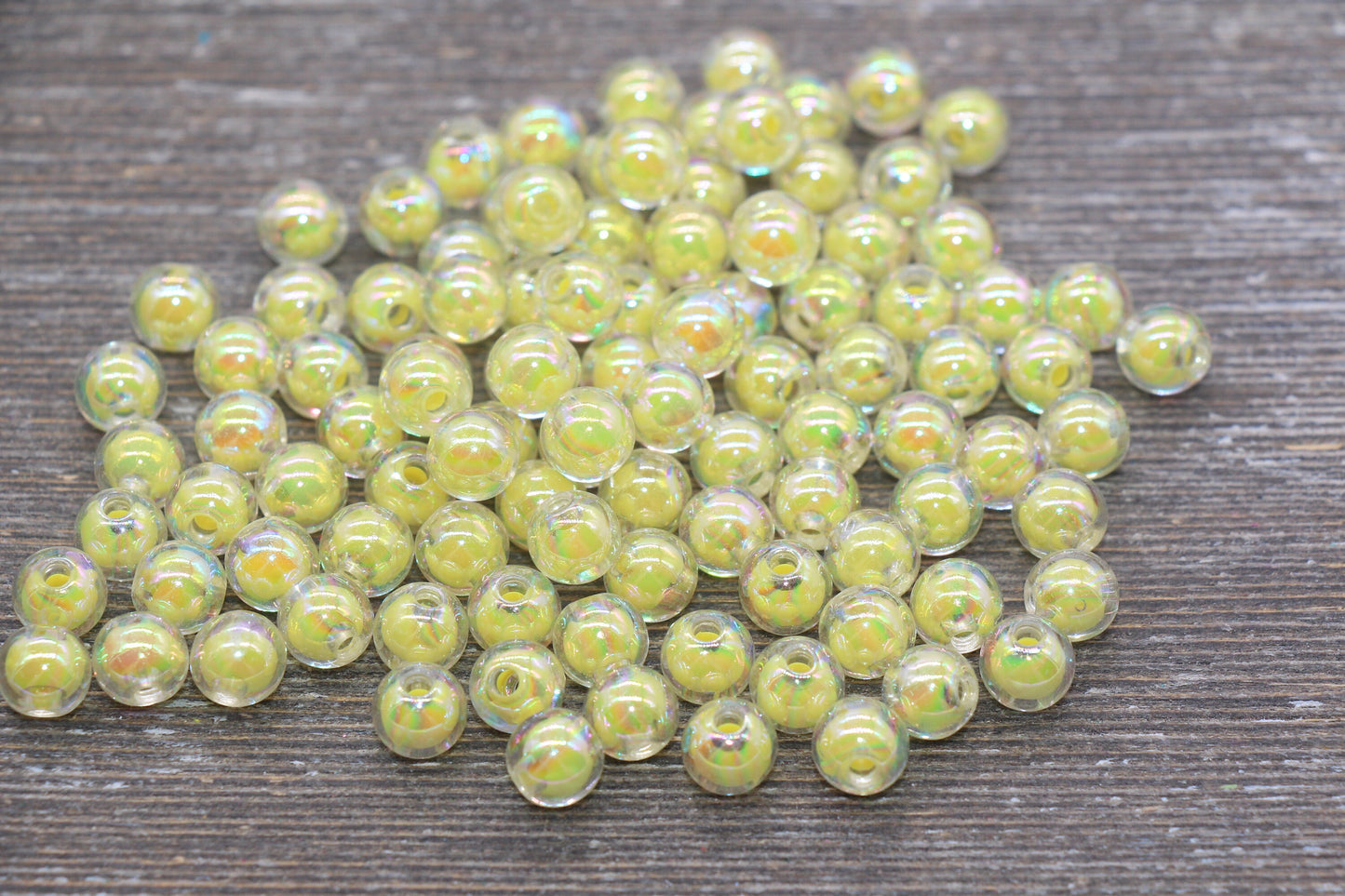 8mm Iridescent Yellow Gumball Beads, AB Yellow Round Loose Beads, Glossy Shinny Bubblegum Beads, Chunky Beads, Round Beads #1948
