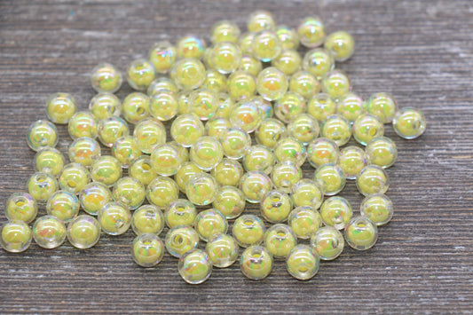 8mm Iridescent Yellow Gumball Beads, AB Yellow Round Loose Beads, Glossy Shinny Bubblegum Beads, Chunky Beads, Round Beads #1948