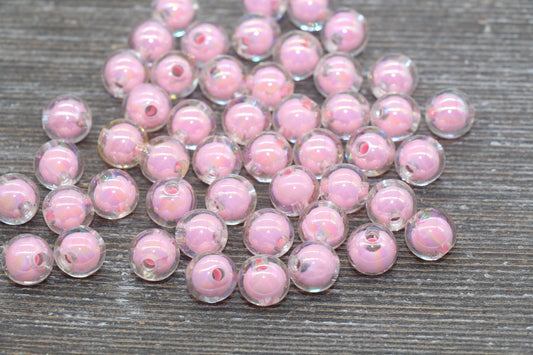 10mm Iridescent Pink Gumball Beads, AB Pink Round Acrylic Loose Beads, Glossy Shinny Bubblegum Beads, Chunky Beads, Round Beads #1953