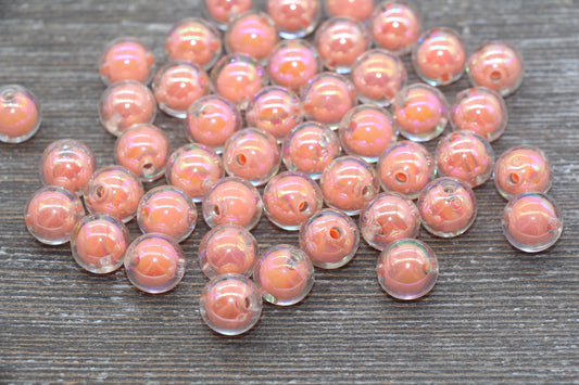 12mm Iridescent Peach Gumball Beads, AB Peach Round Acrylic Loose Beads, Glossy Shinny Bubblegum Beads, Chunky Beads, Round Beads #1958