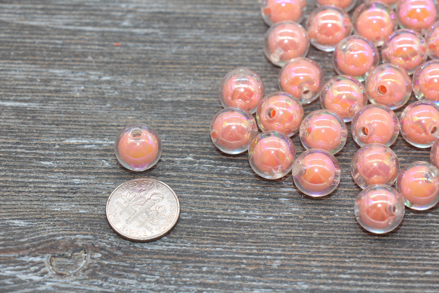 12mm Iridescent Peach Gumball Beads, AB Peach Round Acrylic Loose Beads, Glossy Shinny Bubblegum Beads, Chunky Beads, Round Beads #1958