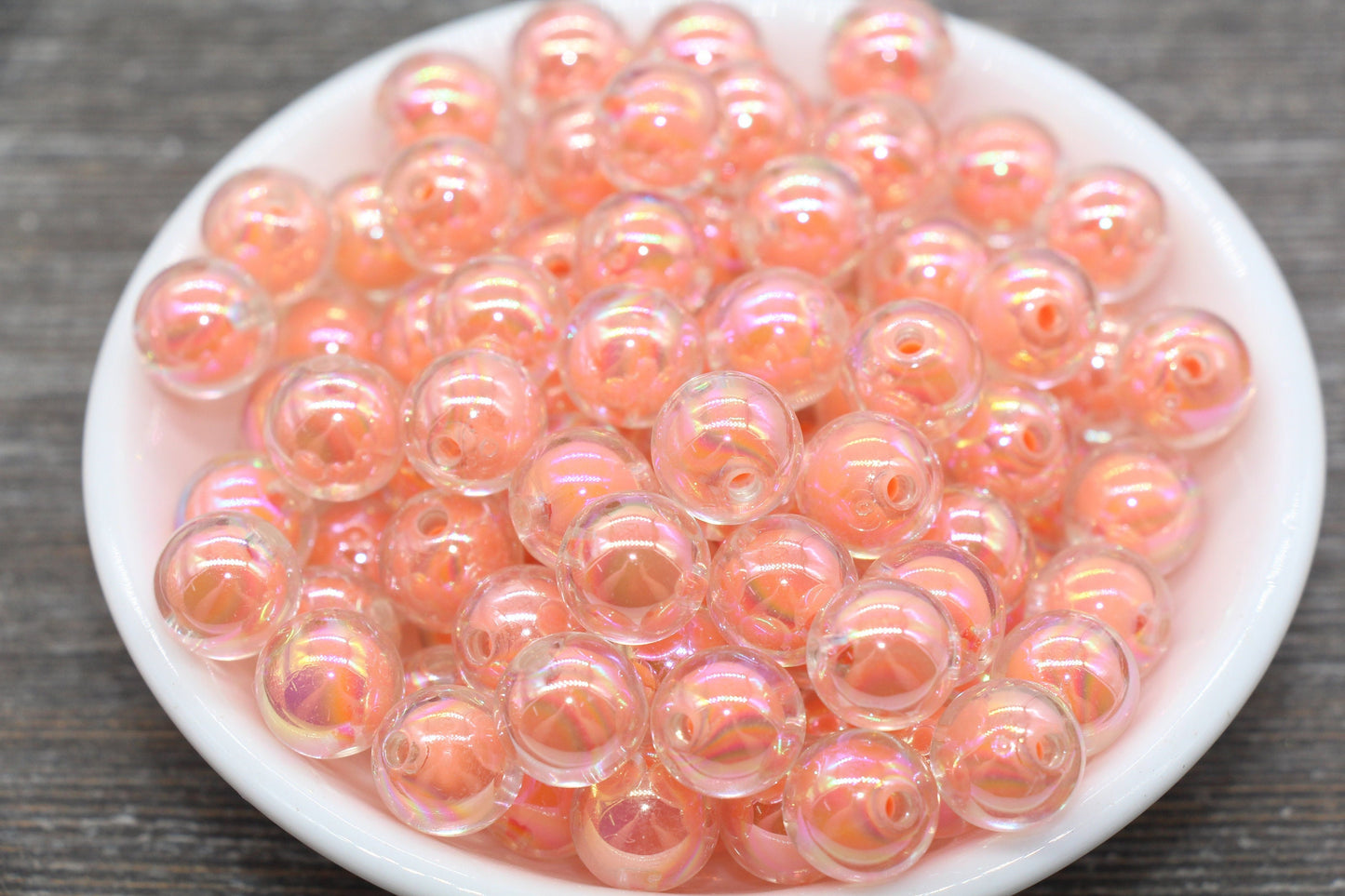 12mm Iridescent Peach Gumball Beads, AB Peach Round Acrylic Loose Beads, Glossy Shinny Bubblegum Beads, Chunky Beads, Round Beads #1958