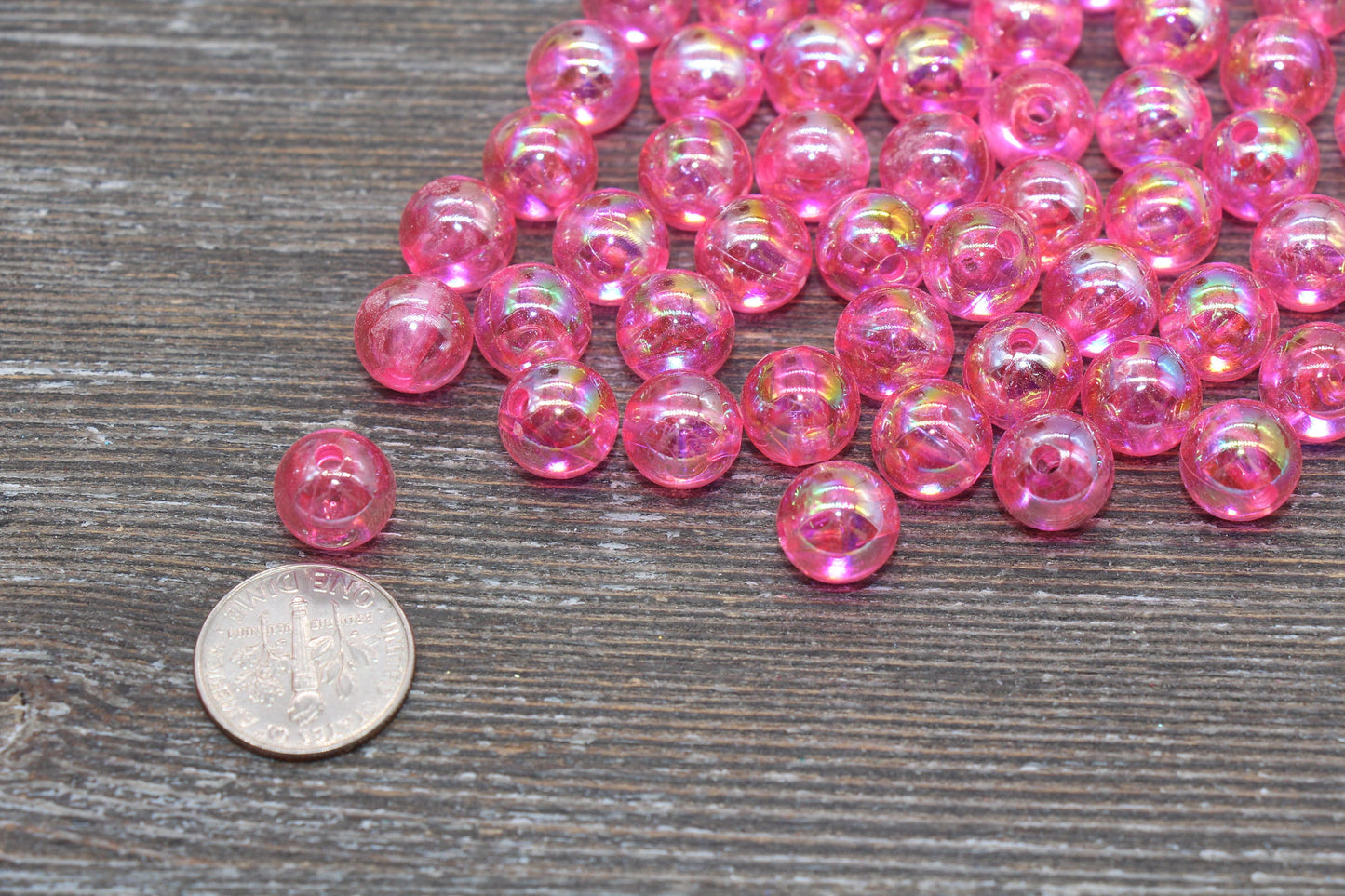 10mm Pink AB Round Beads, Iridescent Acrylic Gumball Beads, Translucent Round Spacer Beads, Bubblegum Beads, Plastic Round Bead #1966