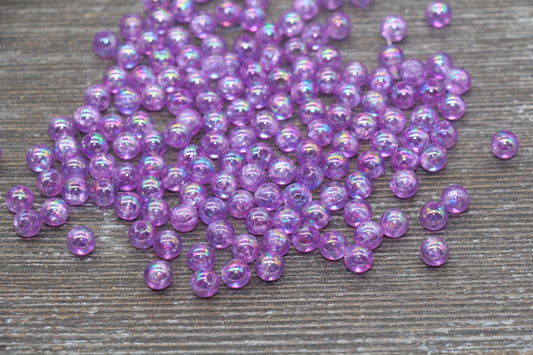 6mm Lavender AB Round Beads, Iridescent Purple Acrylic Gumball Beads, Transparent Round Beads, Bubblegum Beads, Plastic Round Bead #1971