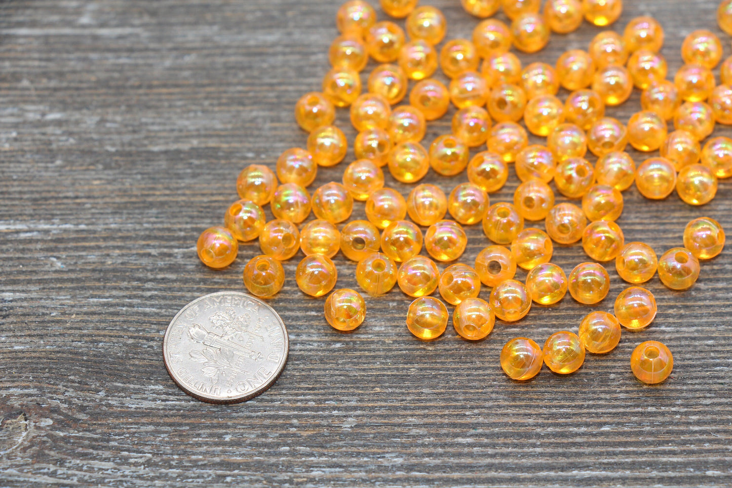 6mm Orange AB Round Beads, Iridescent Orange Acrylic Gumball Beads, Transparent Round Beads, Bubblegum Beads, Plastic Round Bead #1976