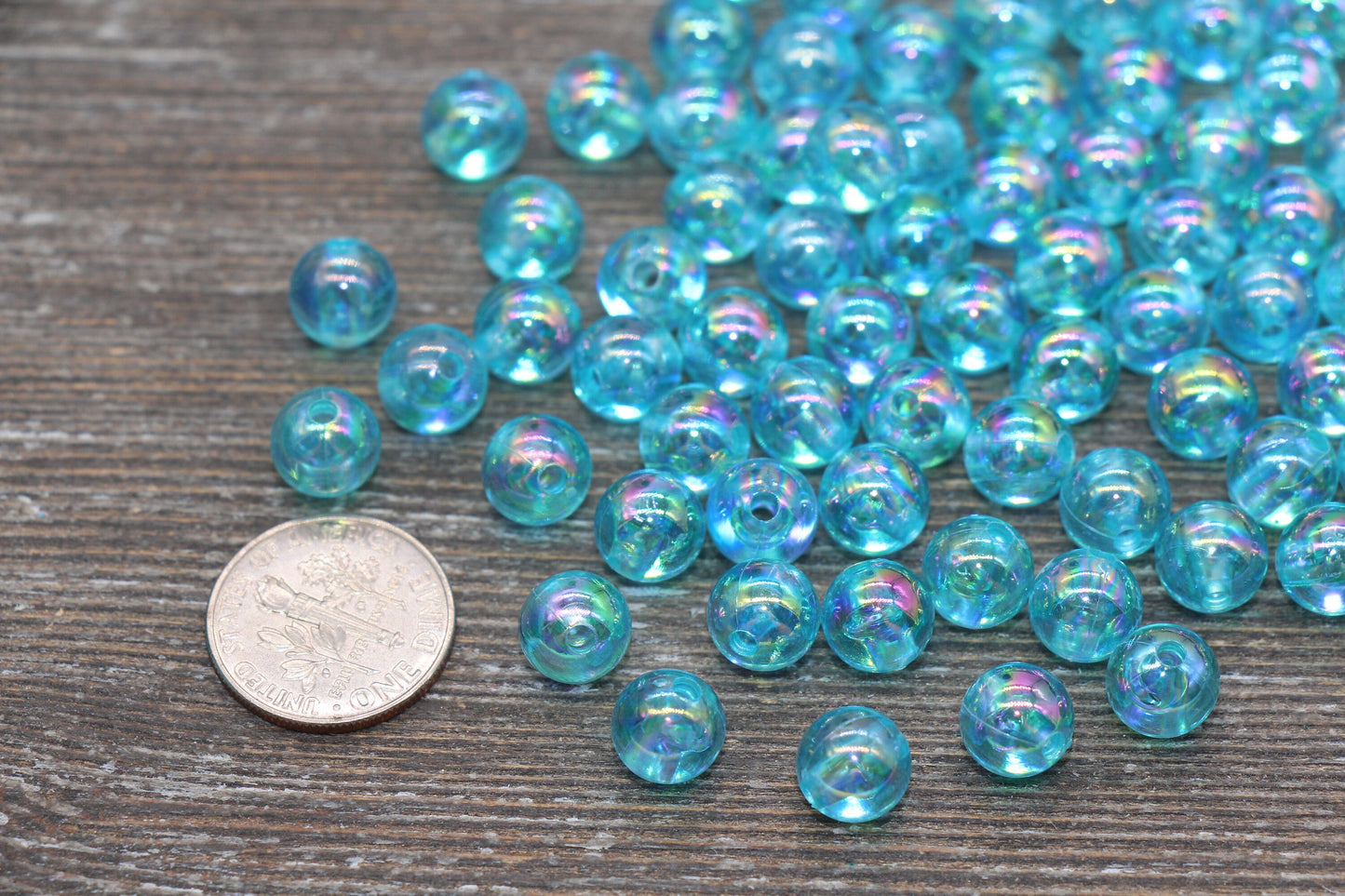 8mm Blue AB Round Beads, Iridescent Blue Acrylic Gumball Beads, Translucent Round Spacer Beads, Bubblegum Beads, #1978