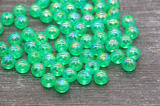 10mm Green AB Round Beads, Iridescent Green Acrylic Gumball Beads, Translucent Round Beads, Bubblegum Beads, Plastic Round Bead #1983