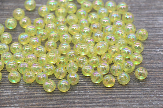 8mm Yellow AB Round Beads, Iridescent Yellow Acrylic Gumball Beads, Translucent Round Spacer Beads, Bubblegum Beads, #1985