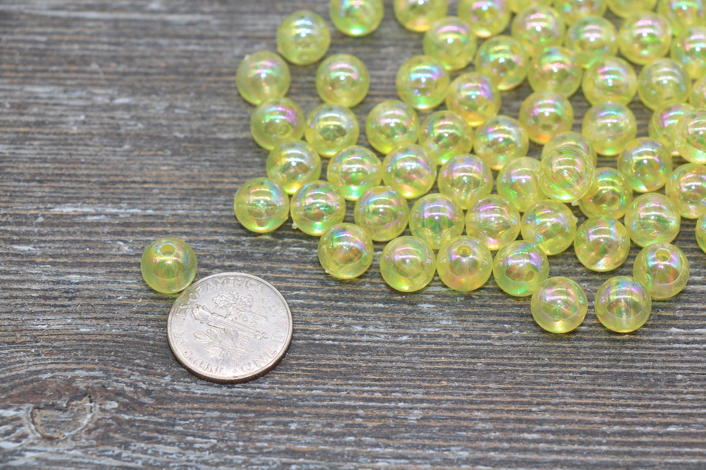 8mm Yellow AB Round Beads, Iridescent Yellow Acrylic Gumball Beads, Translucent Round Spacer Beads, Bubblegum Beads, #1985