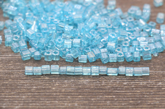 Glossy Square Glass Beads, 4mm Cube Glass Beads, Shinny Glass Bead, Transparent Light Blue Square Seed Beads, Beading Supplies #2130
