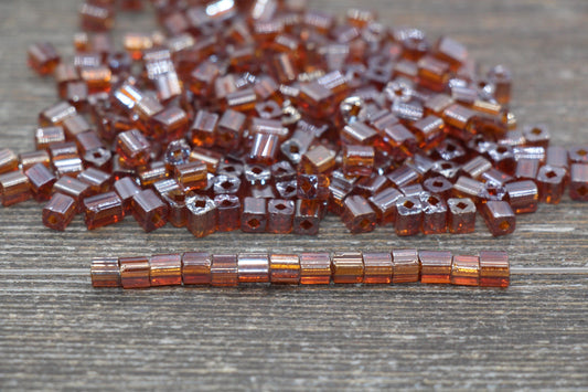 Glossy Square Glass Beads, 4mm Cube Glass Beads, Shinny Glass Bead, Transparent Brown Red Square Seed Beads, Beading Supplies #2132