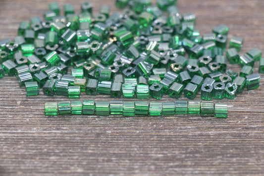 Glossy Square Glass Beads, 4mm Cube Glass Beads, Shinny Glass Bead, Transparent Emerald Green Square Seed Beads, Beading Supplies #2135