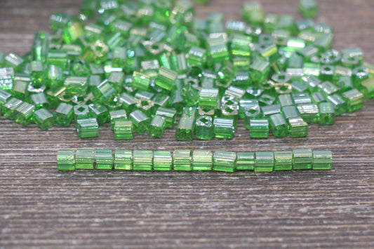 Glossy Square Glass Beads, 4mm Cube Glass Beads, Shinny Glass Bead, Transparent Green Square Seed Beads, Beading Supplies #2137