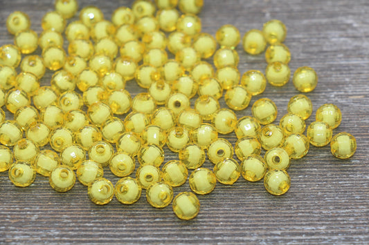 8mm Yellow Faceted Beads, Round Faceted Acrylic Loose Beads, Bubblegum Beads, Chunky Beads, Bracelet Gumball Beads #2003