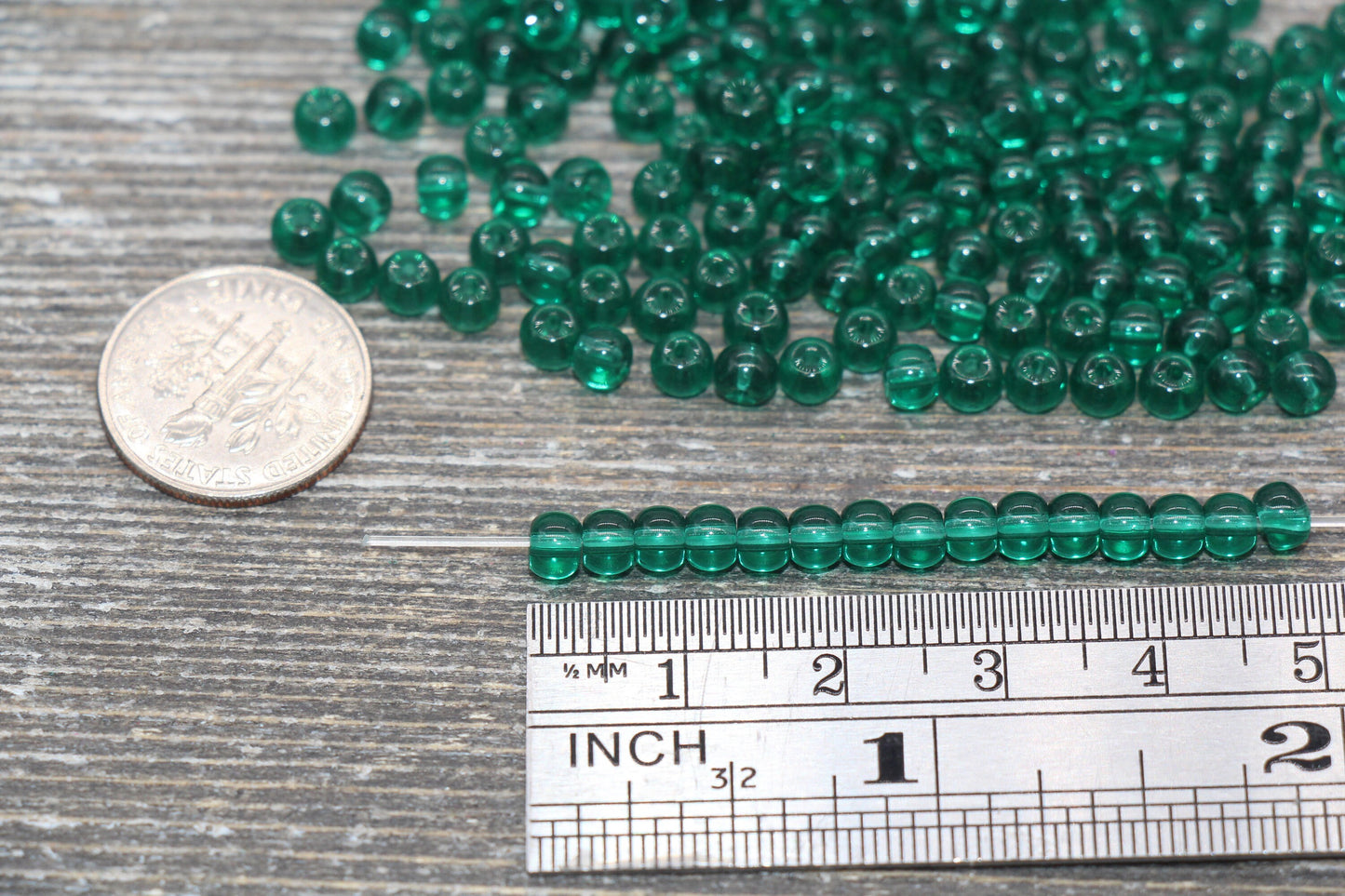 Round Transparent Glass Beads, 4mm Glass Round Seed Beads, Hunter Green Trans Seed Beads, Beading Supplies #2146