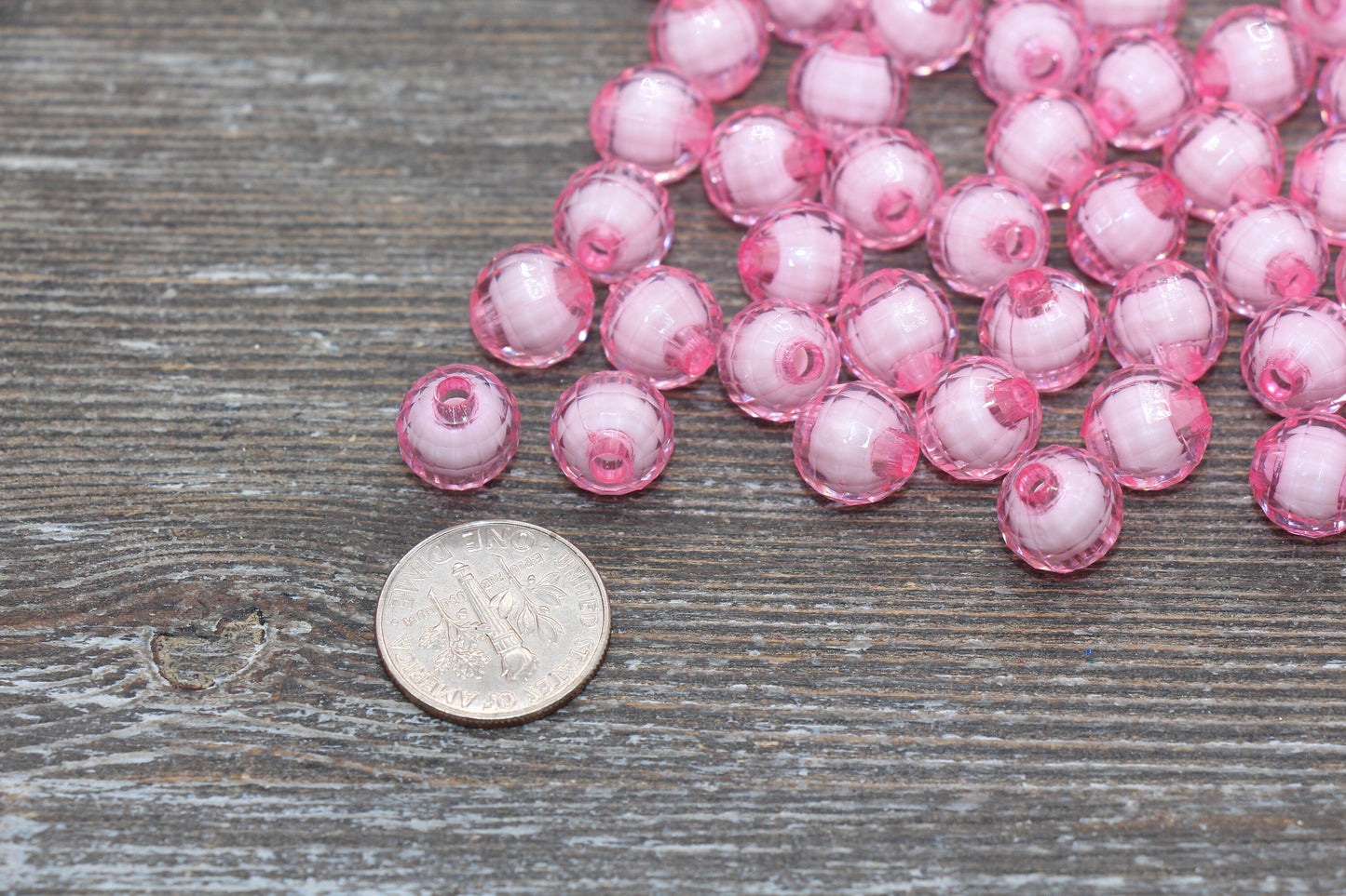 10mm Pink Faceted Beads, Round Faceted Acrylic Loose Beads, Bubblegum Beads, Chunky Beads, Bracelet Gumball Beads #2008