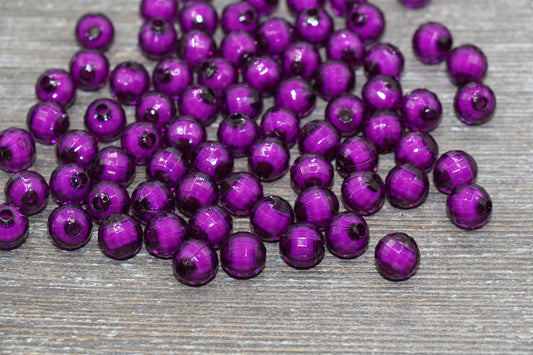 10mm Dark Purple Faceted Beads, Round Faceted Acrylic Loose Beads, Bubblegum Beads, Chunky Beads, Bracelet Gumball Beads #2013