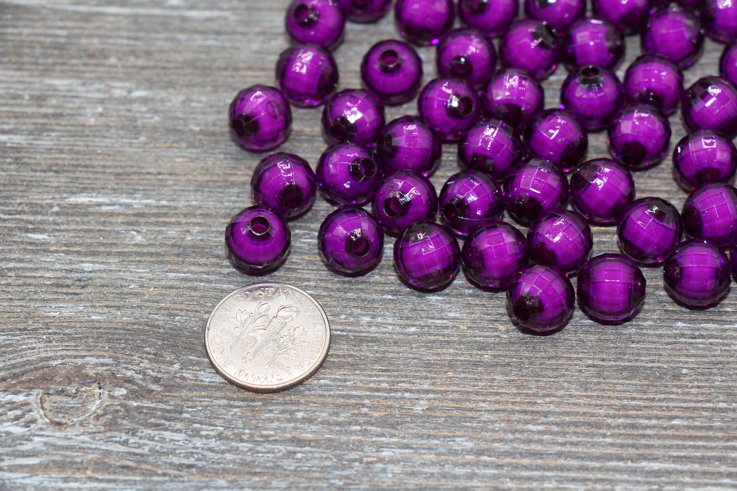 10mm Dark Purple Faceted Beads, Round Faceted Acrylic Loose Beads, Bubblegum Beads, Chunky Beads, Bracelet Gumball Beads #2013